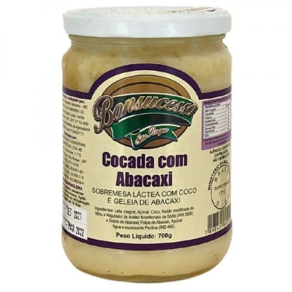 Doce Cocada com Abacaxi 700g - Bonsucesso
